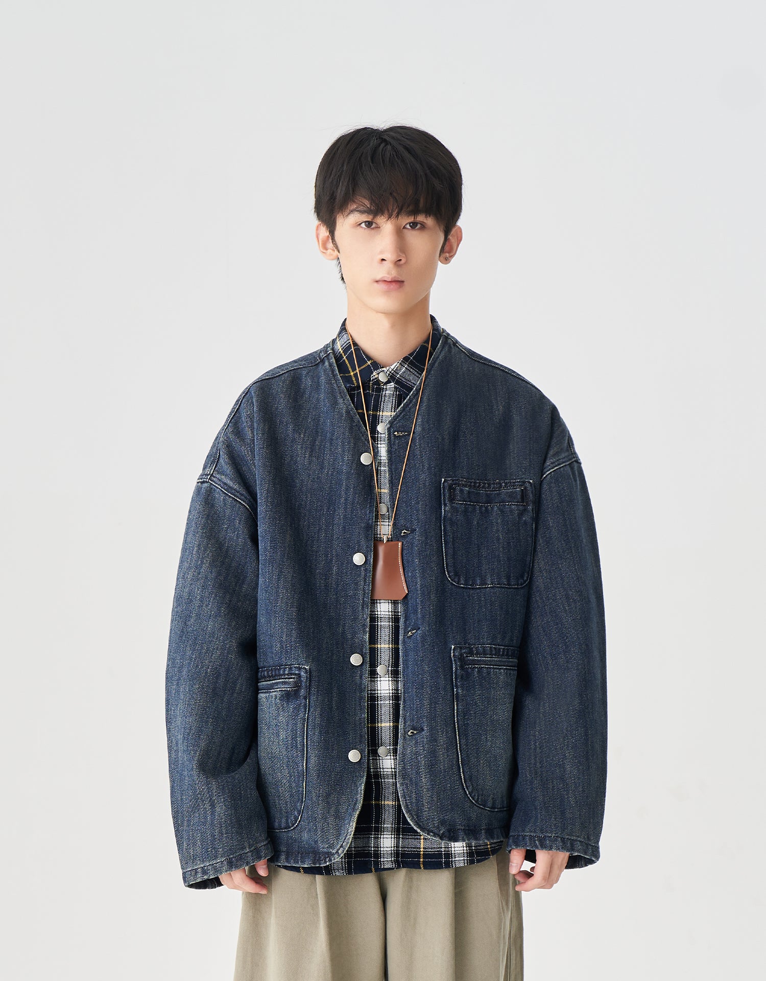TopBasics Pockets Denim No Collar Jacket