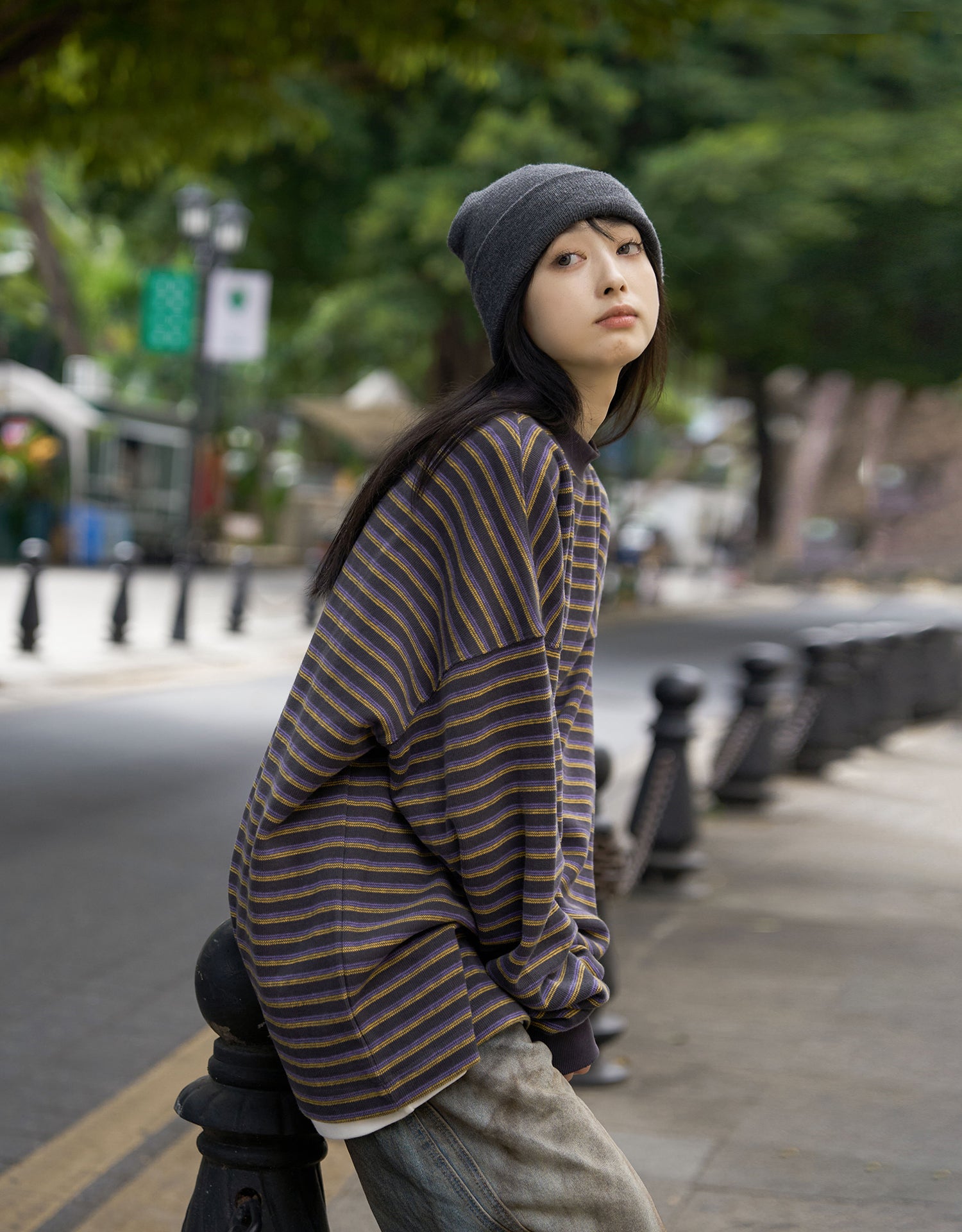 TopBasics Purple & Yellow Striped Sweater