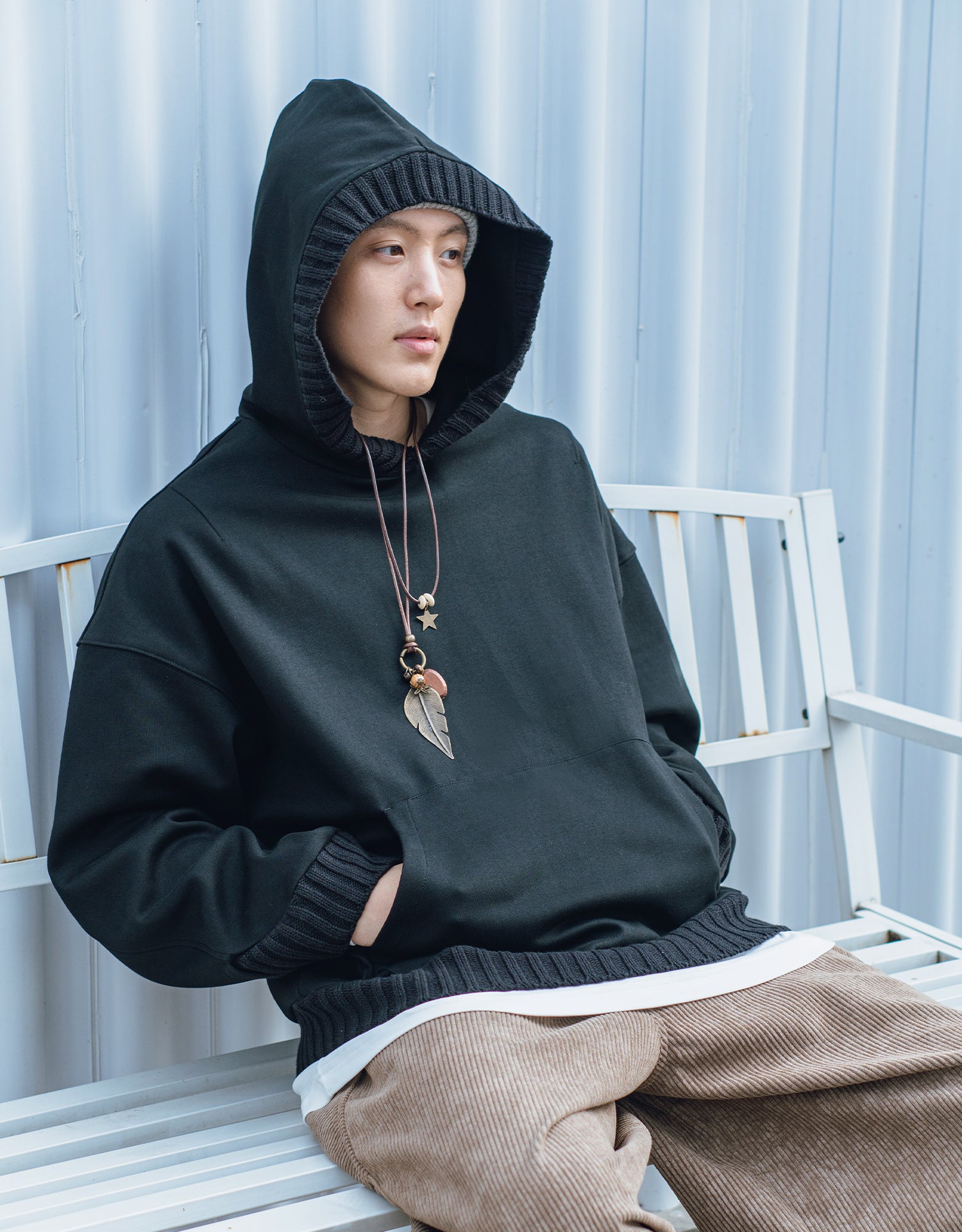 TopBasics Rib Knit Openings Hoodie