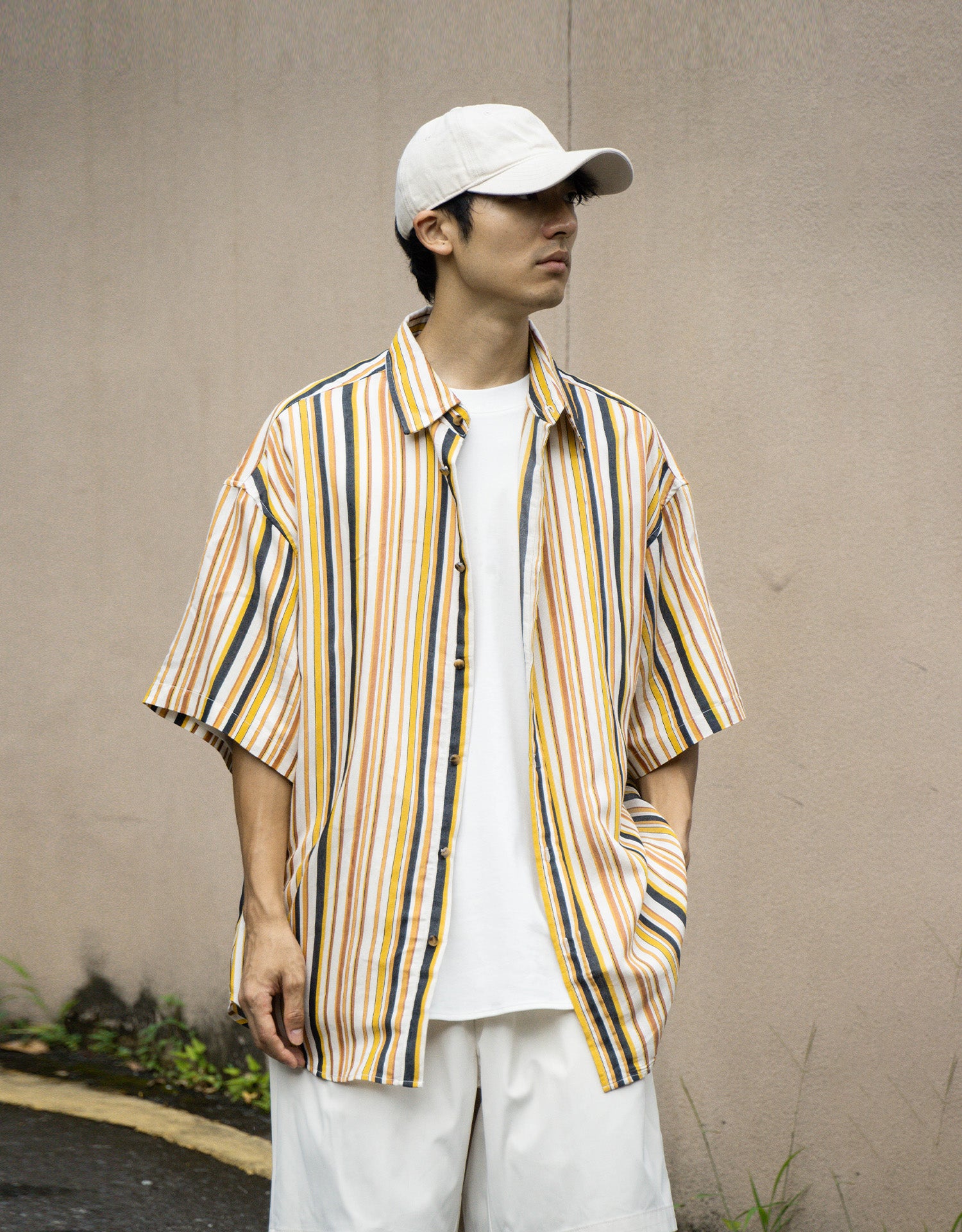 TopBasics Uneven Striped Summer Aloha Shirt