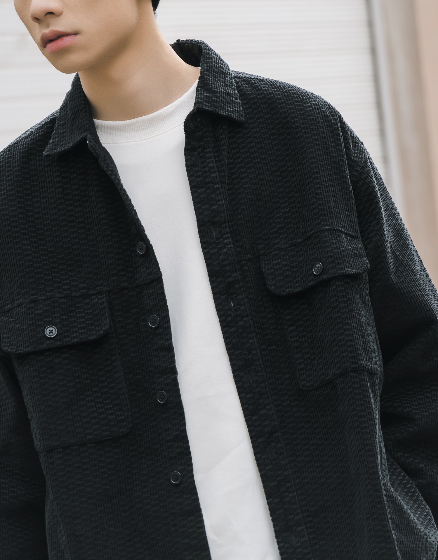 M.T. Embossed Corduroy Side Pockets Shirt Jacket