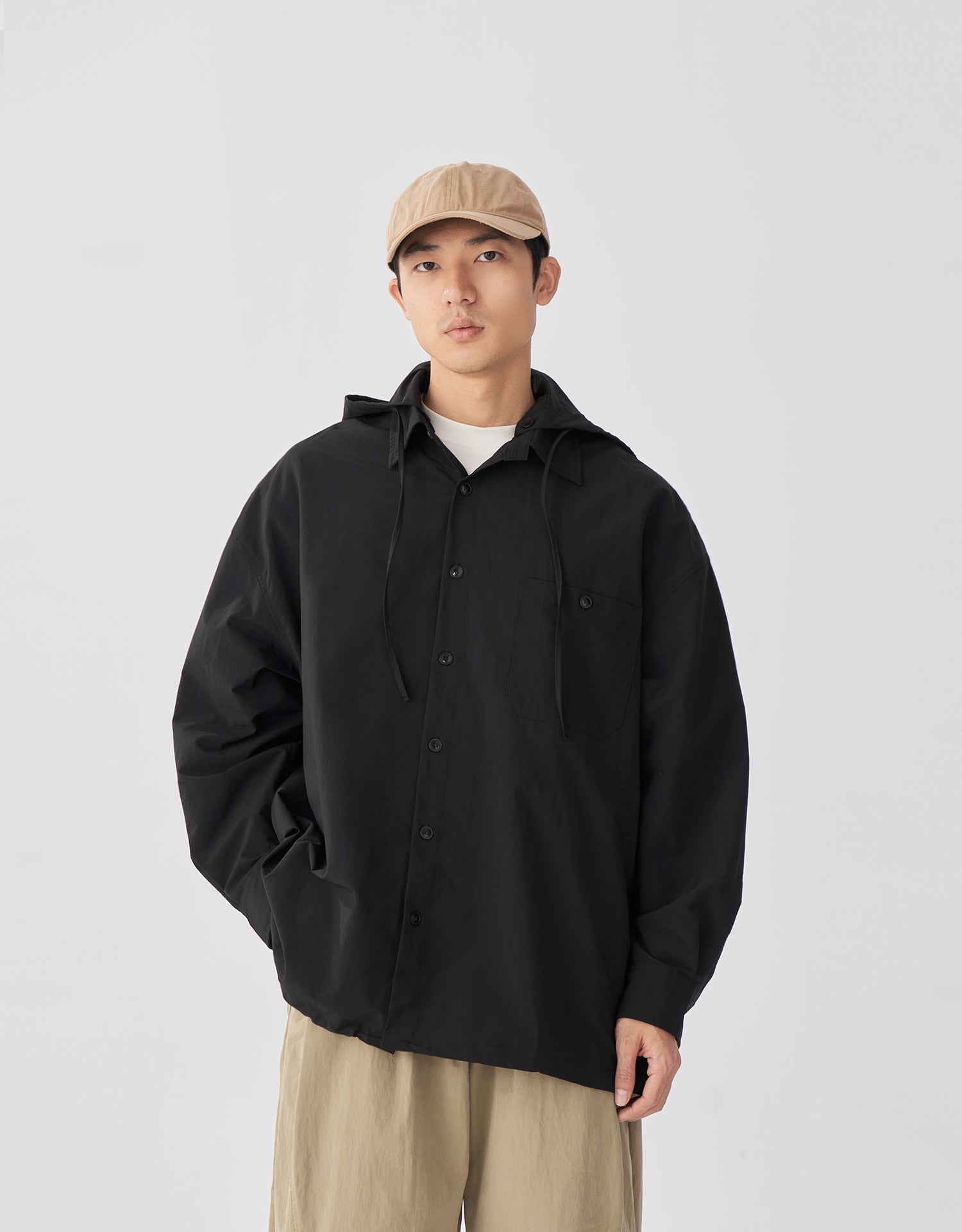 TopBasics Pocket Detachable Hood Shirt