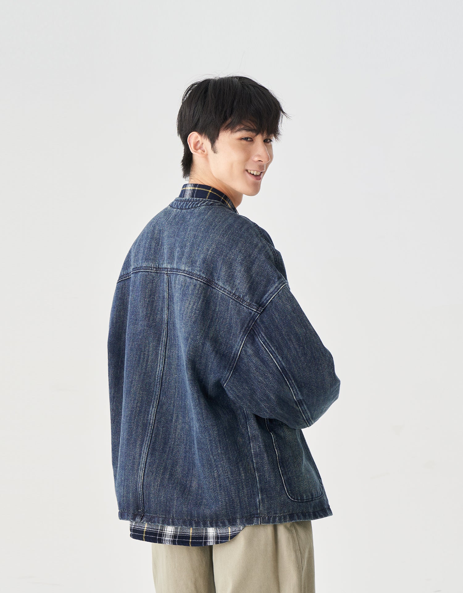 TopBasics Pockets Denim No Collar Jacket