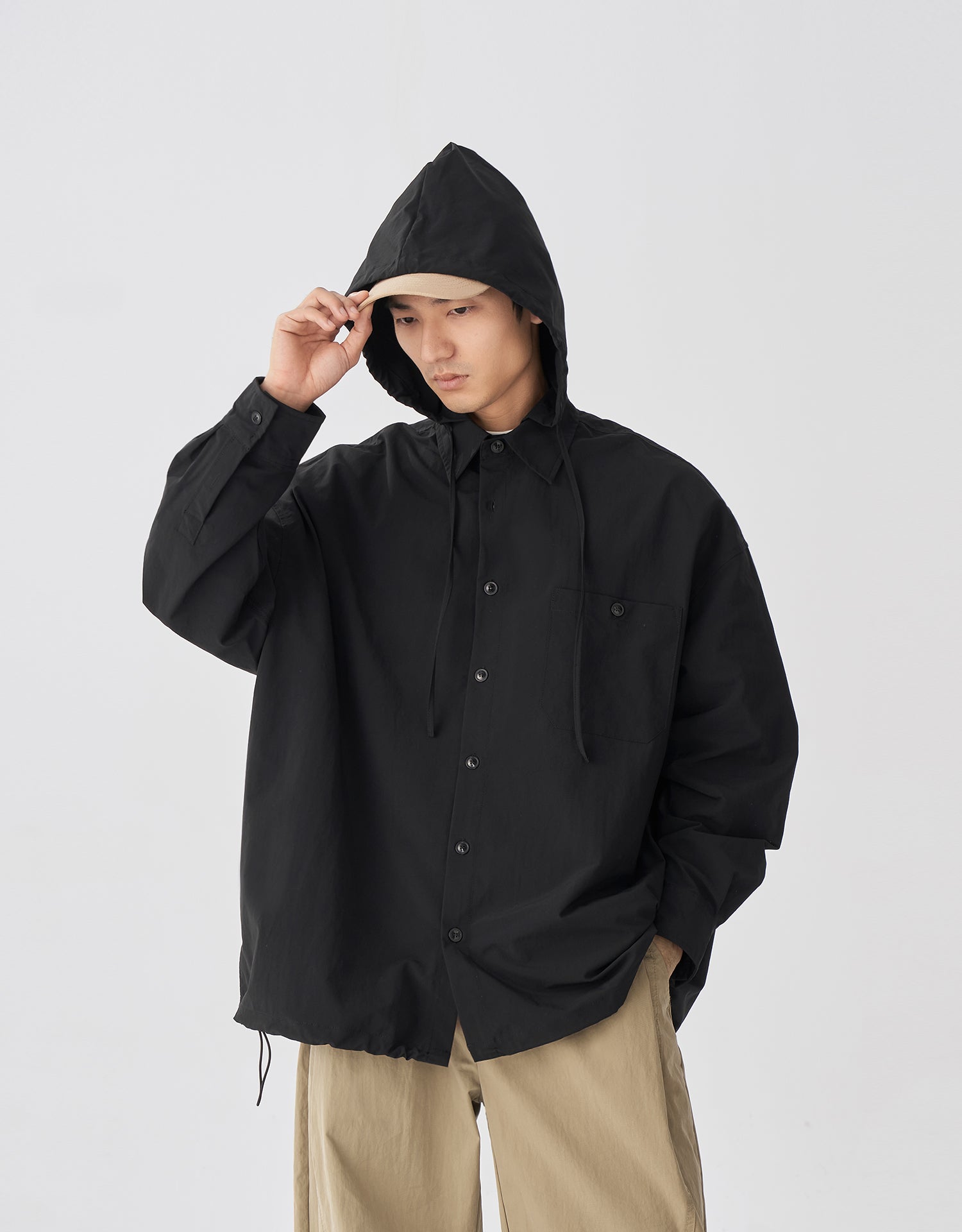 TopBasics Pocket Detachable Hood Shirt