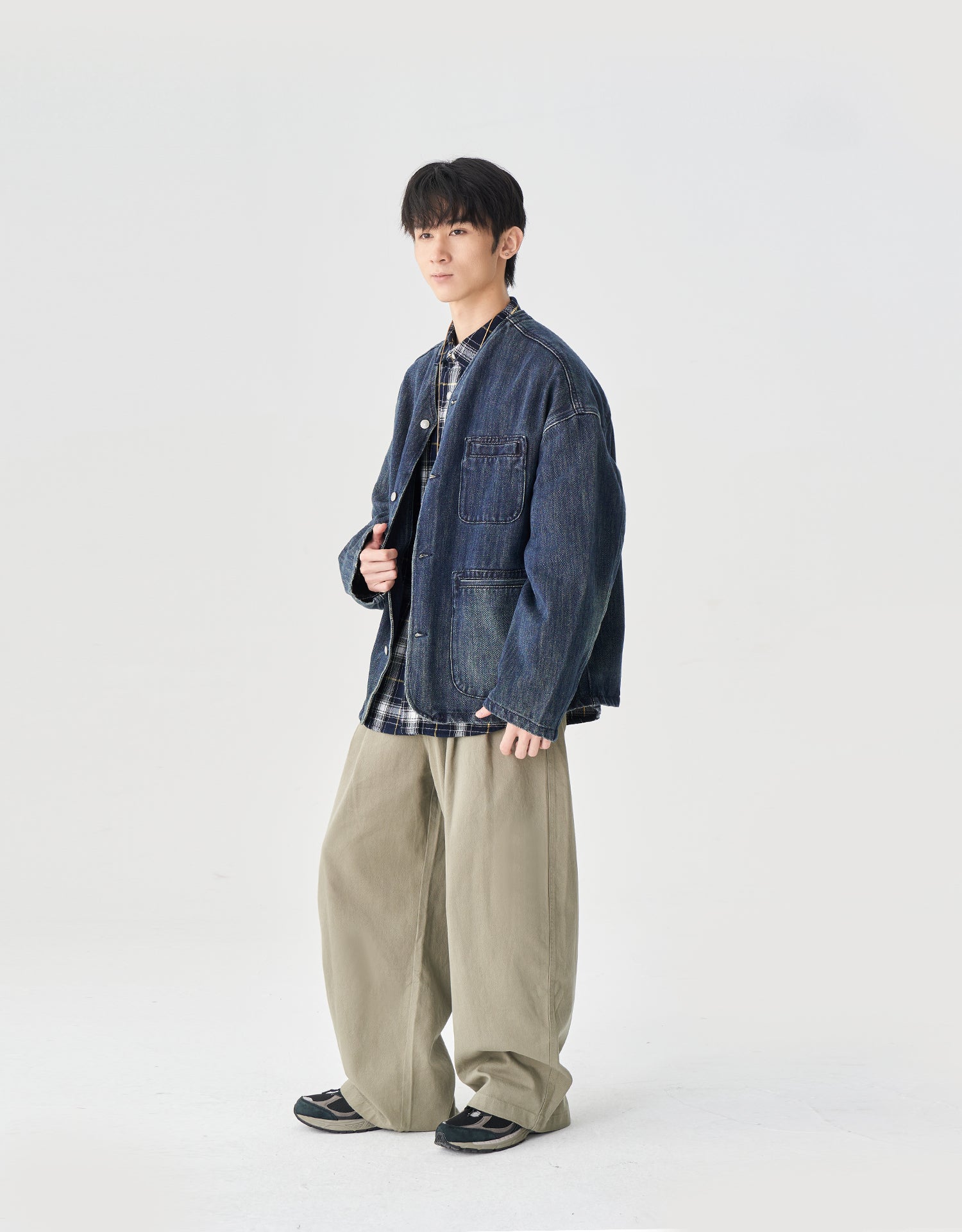 TopBasics Pockets Denim No Collar Jacket