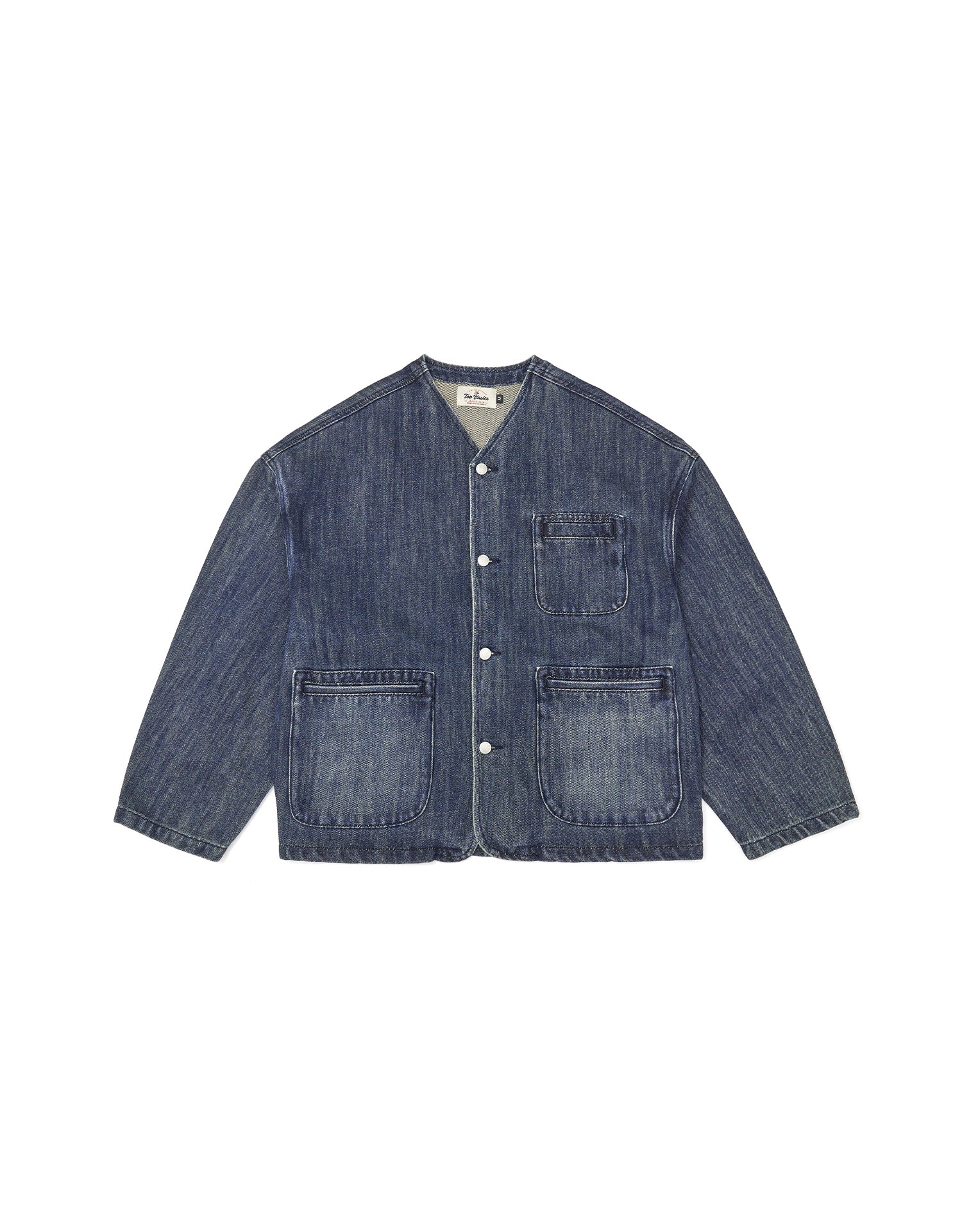 TopBasics Pockets Denim No Collar Jacket
