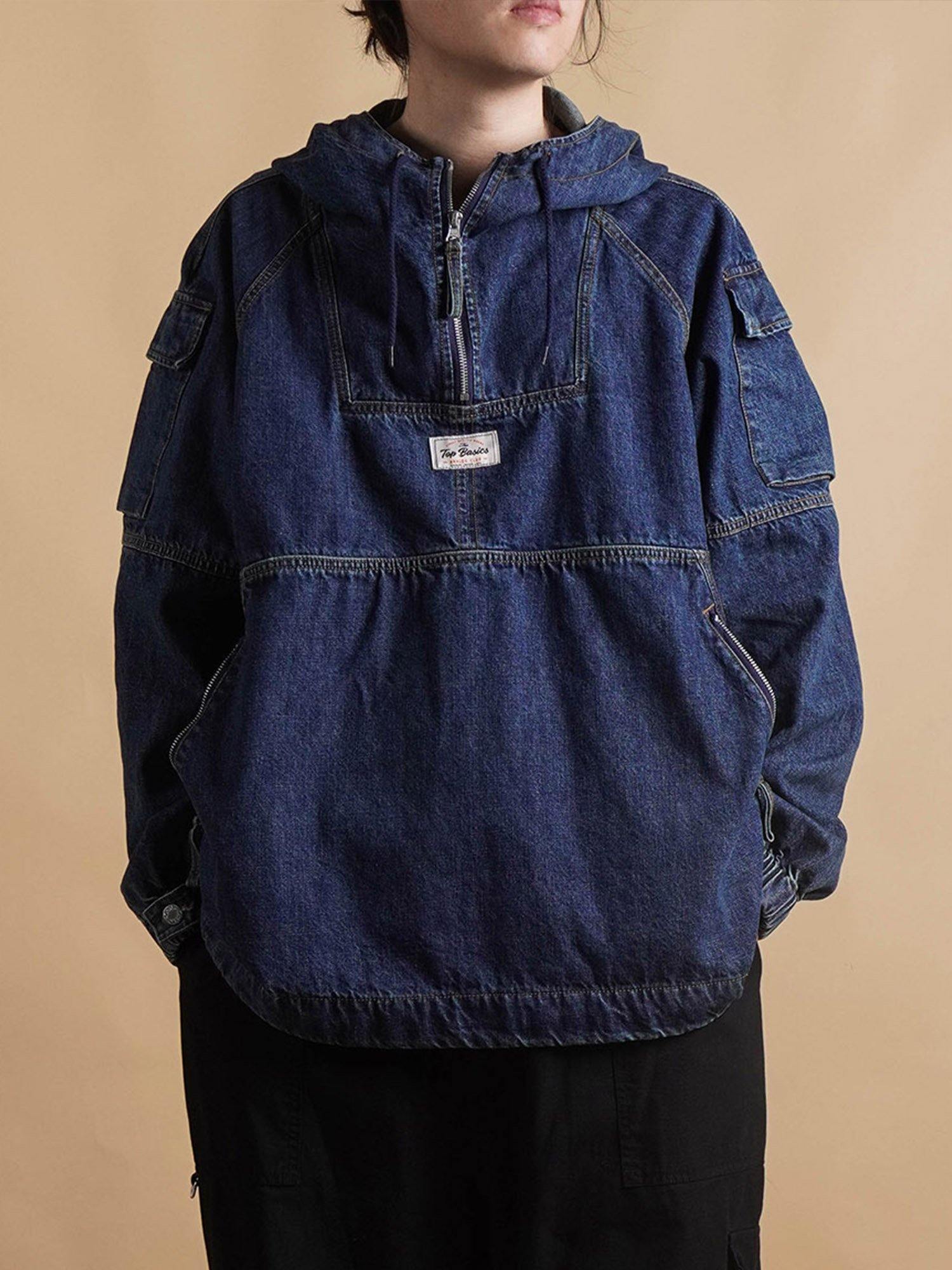 TopBasics Half-Zip Pullover Denim Jacket